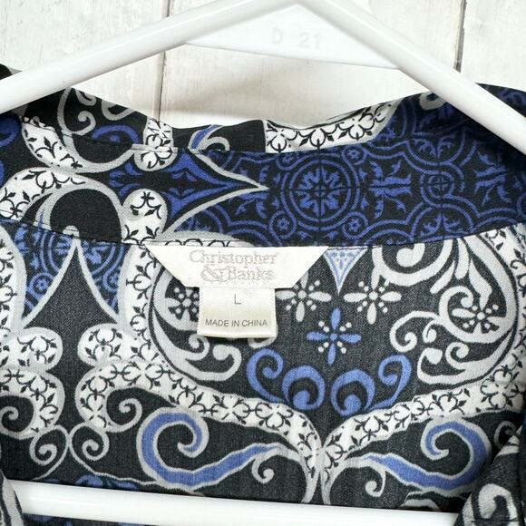 Christopher + Banks Shirt Women Size L Paisley Printed Button Down Blue Collar - Picture 2 of 5
